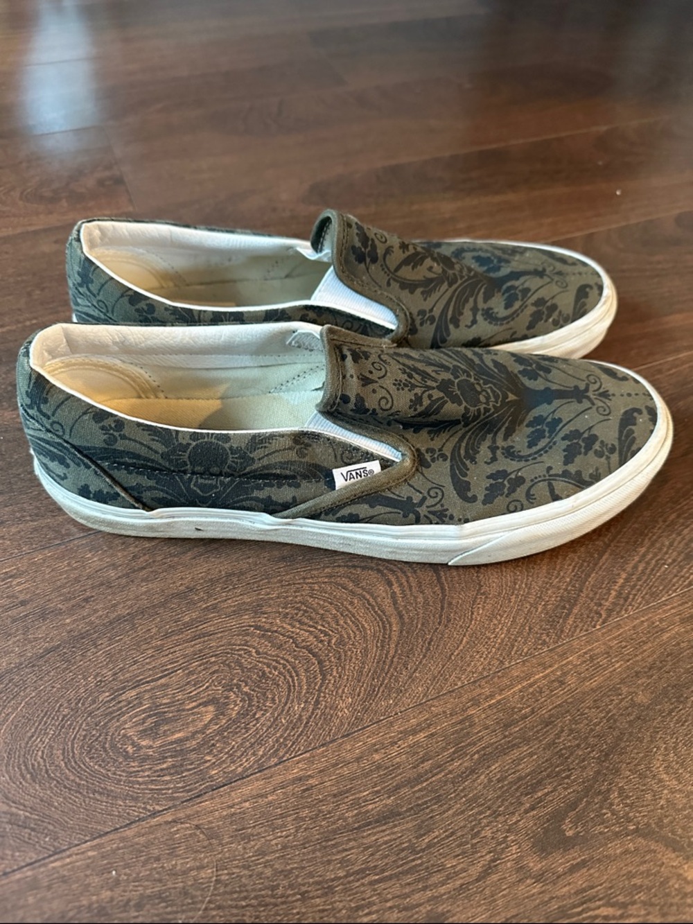 Vans Olive Canvas Slip-On with Black Paisley Print